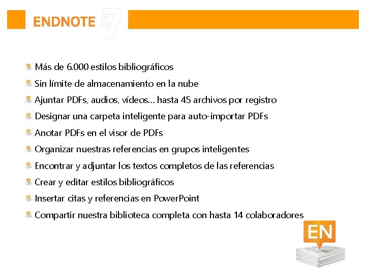 Más de 6. 000 estilos bibliográficos Sin límite de almacenamiento en la nube Ajuntar Más de 6. 000 estilos bibliográficos Sin límite de almacenamiento en la nube Ajuntar