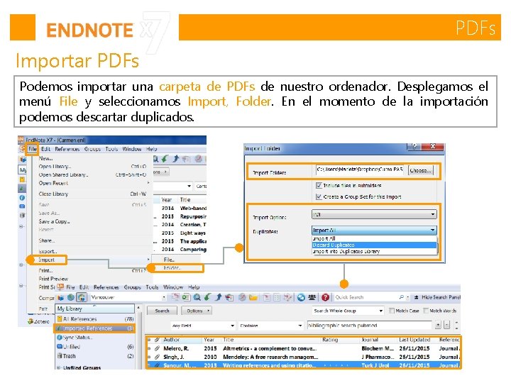 PDFs Importar PDFs Podemos importar una carpeta de PDFs de nuestro ordenador. Desplegamos el PDFs Importar PDFs Podemos importar una carpeta de PDFs de nuestro ordenador. Desplegamos el