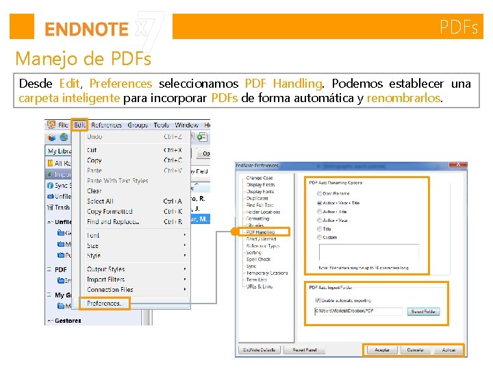 PDFs Manejo de PDFs Desde Edit, Preferences seleccionamos PDF Handling. Podemos establecer una carpeta PDFs Manejo de PDFs Desde Edit, Preferences seleccionamos PDF Handling. Podemos establecer una carpeta