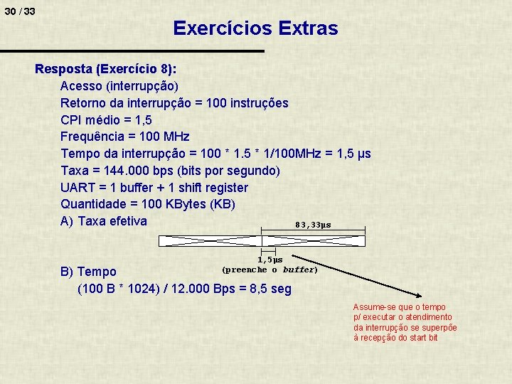30 / 33 Exercícios Extras Resposta (Exercício 8): Acesso (interrupção) Retorno da interrupção =