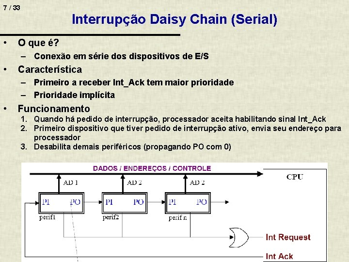 7 / 33 • Interrupção Daisy Chain (Serial) O que é? – Conexão em