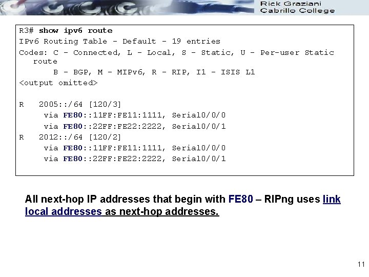 R 3# show ipv 6 route IPv 6 Routing Table - Default - 19