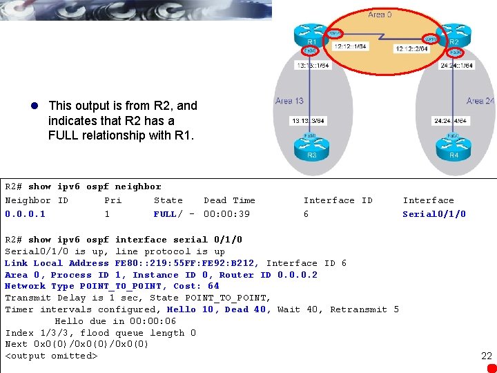 l This output is from R 2, and indicates that R 2 has a