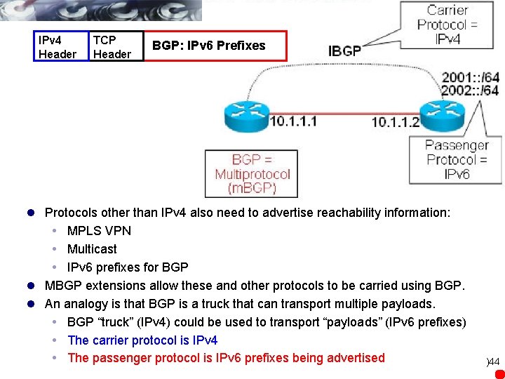 IPv 4 Header TCP Header BGP: IPv 6 Prefixes l Protocols other than IPv