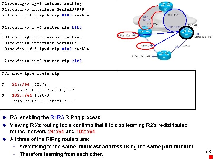R 1(config)# ipv 6 unicast-routing R 1(config)# interface Serial 0/0/0 R 1(config-if)# ipv 6