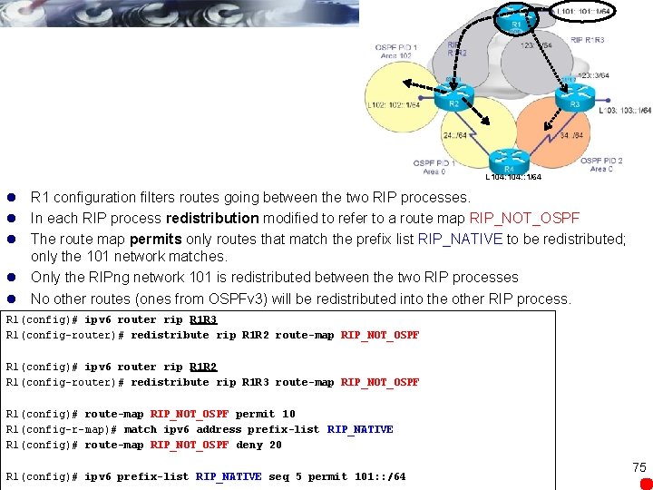 L 104: : 1/64 l R 1 configuration filters routes going between the two
