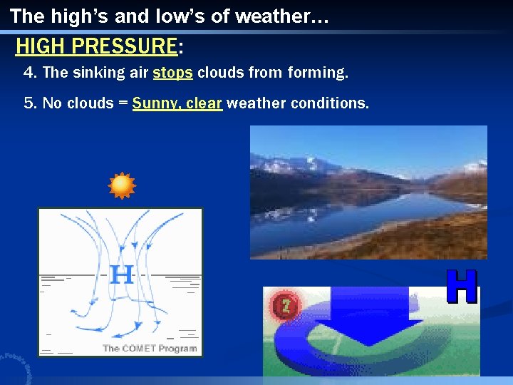 The high’s and low’s of weather… HIGH PRESSURE: 4. The sinking air stops clouds