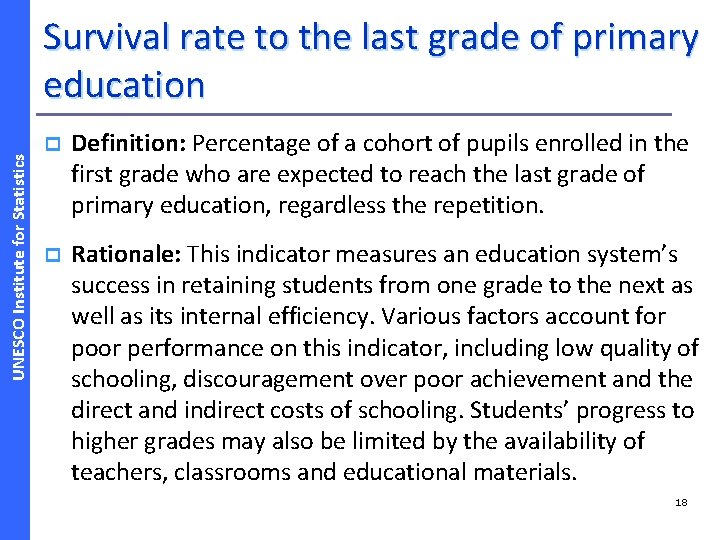 UNESCO Institute for Statistics Survival rate to the last grade of primary education p