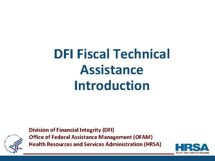 DFI Fiscal Technical Assistance Introduction Division of Financial Integrity (DFI) Office of Federal Assistance