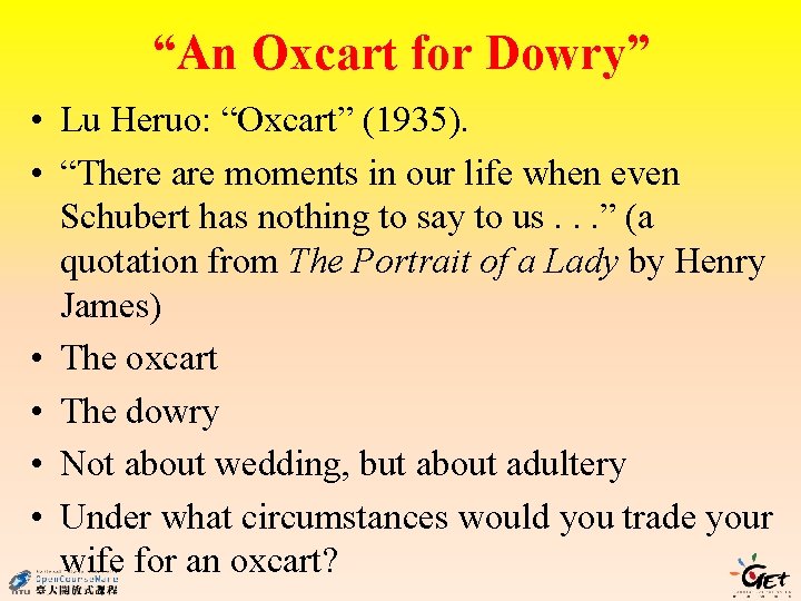 “An Oxcart for Dowry” • Lu Heruo: “Oxcart” (1935). • “There are moments in