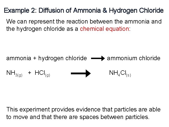 Example 2: Diffusion of Ammonia & Hydrogen Chloride We can represent the reaction between