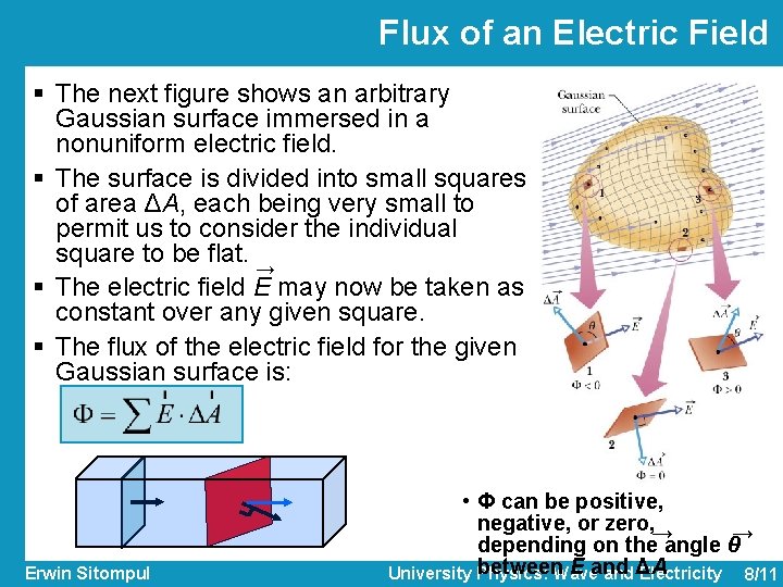 Flux of an Electric Field § The next figure shows an arbitrary Gaussian surface Flux of an Electric Field § The next figure shows an arbitrary Gaussian surface