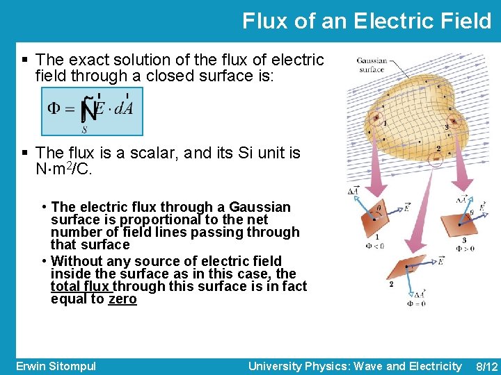 Flux of an Electric Field § The exact solution of the flux of electric Flux of an Electric Field § The exact solution of the flux of electric