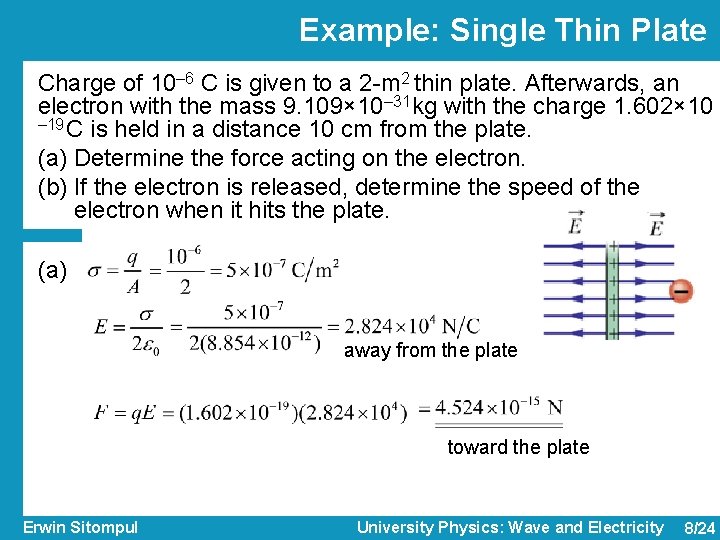Example: Single Thin Plate Charge of 10– 6 C is given to a 2 Example: Single Thin Plate Charge of 10– 6 C is given to a 2