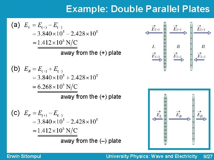 Example: Double Parallel Plates (a) away from the (+) plate (b) away from the Example: Double Parallel Plates (a) away from the (+) plate (b) away from the