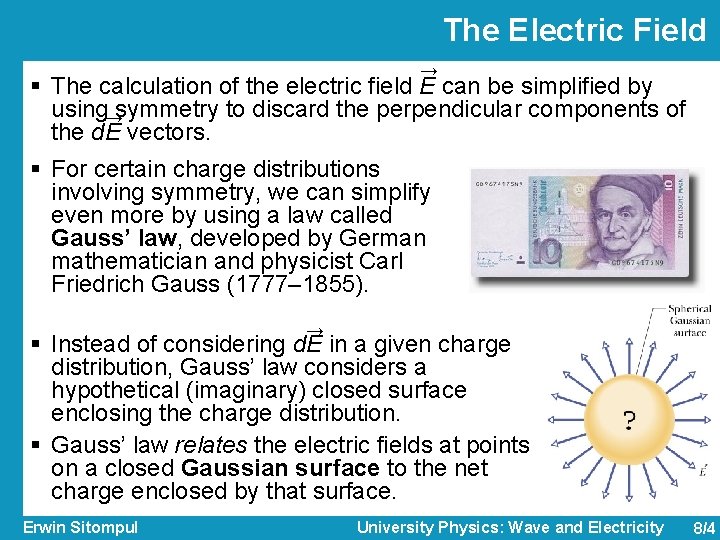 The Electric Field → § The calculation of the electric field E can be The Electric Field → § The calculation of the electric field E can be