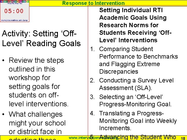 Response to Intervention Setting Individual RTI Academic Goals Using Research Norms for Students Receiving