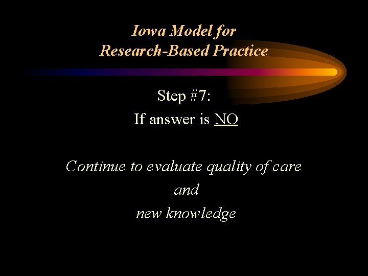 Iowa Model for Research-Based Practice Step #7: If answer is NO Continue to evaluate