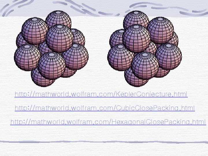 http: //mathworld. wolfram. com/Kepler. Conjecture. html http: //mathworld. wolfram. com/Cubic. Close. Packing. html http: