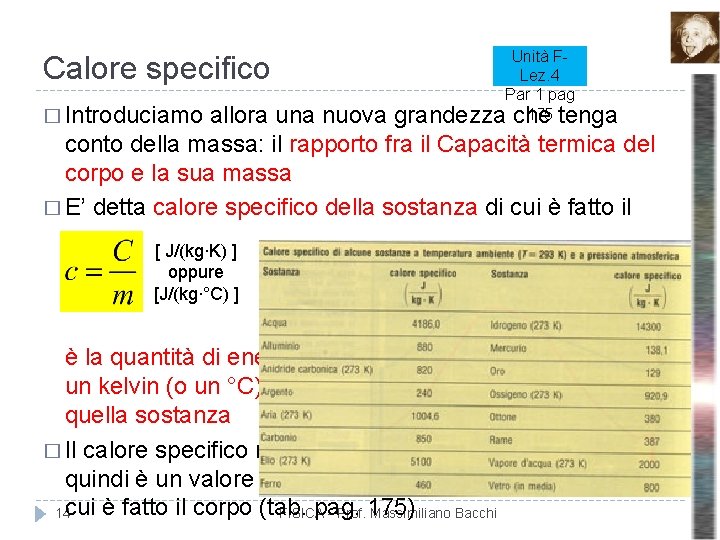 Calore specifico � Introduciamo Unità FLez. 4 Par 1 pag 175 tenga grandezza che