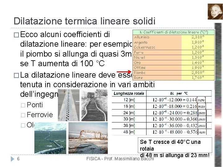 Dilatazione termica lineare solidi � Ecco alcuni coefficienti di dilatazione lineare: per esempio il