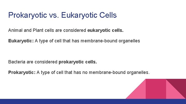 Prokaryotic vs. Eukaryotic Cells Animal and Plant cells are considered eukaryotic cells. Eukaryotic: A