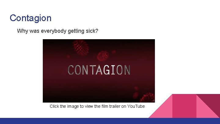 Contagion Why was everybody getting sick? Click the image to view the film trailer
