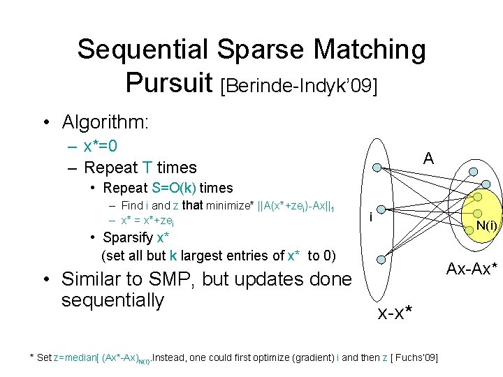 Sequential Sparse Matching Pursuit [Berinde-Indyk’ 09] • Algorithm: – x*=0 – Repeat T times