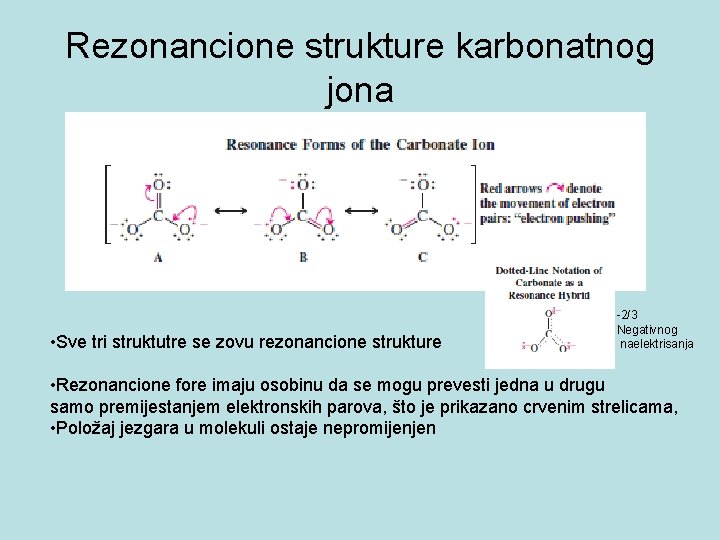 Rezonancione strukture karbonatnog jona • Sve tri struktutre se zovu rezonancione strukture -2/3 Negativnog