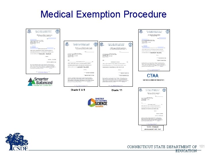 Medical Exemption Procedure Grade 5 & 8 Grade 11 CONNECTICUT STATE DEPARTMENT OF 101 Medical Exemption Procedure Grade 5 & 8 Grade 11 CONNECTICUT STATE DEPARTMENT OF 101