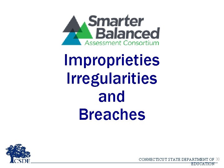 Improprieties Irregularities and Breaches CONNECTICUT STATE DEPARTMENT OF 30 EDUCATION Improprieties Irregularities and Breaches CONNECTICUT STATE DEPARTMENT OF 30 EDUCATION