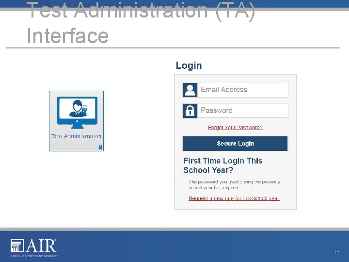 Test Administration (TA) Interface 67 Test Administration (TA) Interface 67