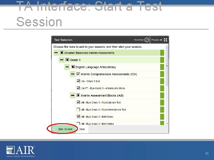 TA Interface: Start a Test Session 70 TA Interface: Start a Test Session 70