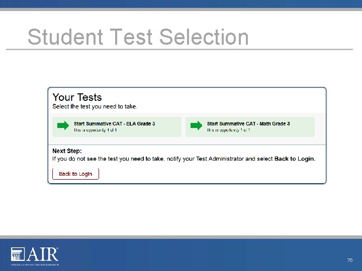 Student Test Selection 76 Student Test Selection 76