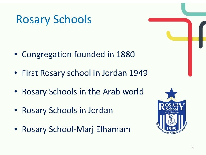 Rosary Schools • Congregation founded in 1880 • First Rosary school in Jordan 1949