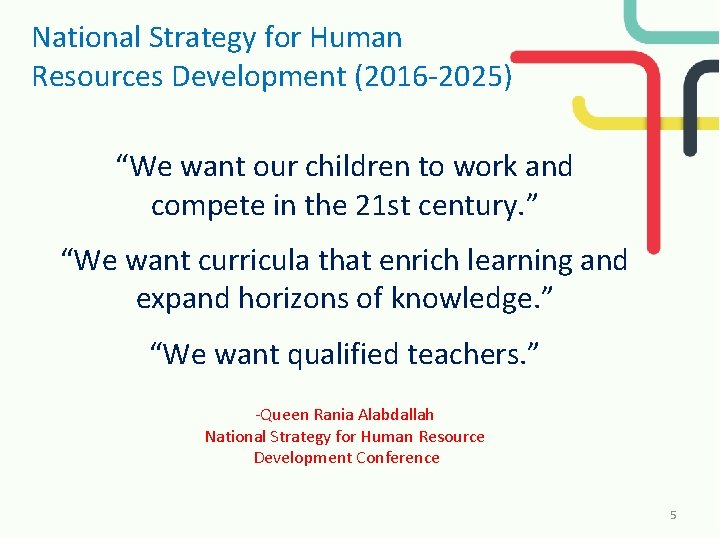 National Strategy for Human Resources Development (2016 -2025) “We want our children to work