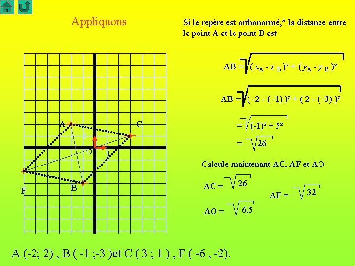 Appliquons Si le repère est orthonormé, * la distance entre le point A et