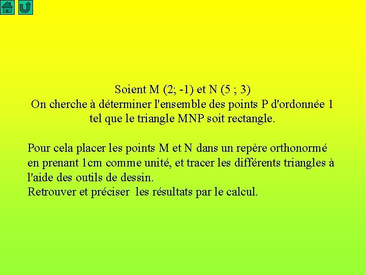 Soient M (2; -1) et N (5 ; 3) On cherche à déterminer l'ensemble