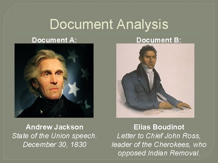 Document Analysis Document A: Document B: Andrew Jackson State of the Union speech. December