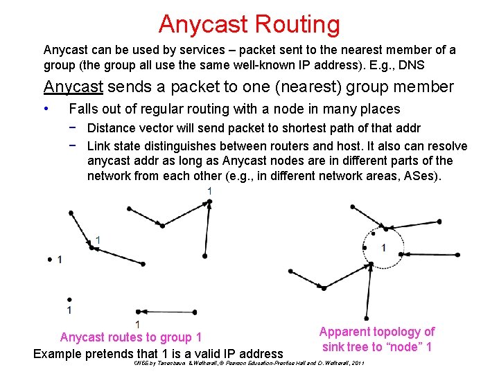 Anycast Routing Anycast can be used by services – packet sent to the nearest