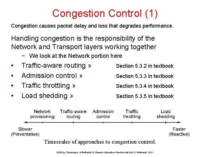 Congestion Control (1) Congestion causes packet delay and loss that degrades performance. Handling congestion