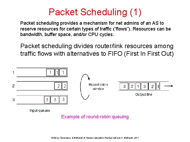 Packet Scheduling (1) Packet scheduling provides a mechanism for net admins of an AS