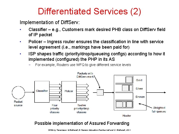 Differentiated Services (2) Implementation of Diff. Serv: • Classifier – e. g. , Customers