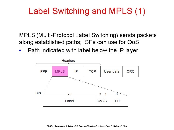 Label Switching and MPLS (1) MPLS (Multi-Protocol Label Switching) sends packets along established paths;