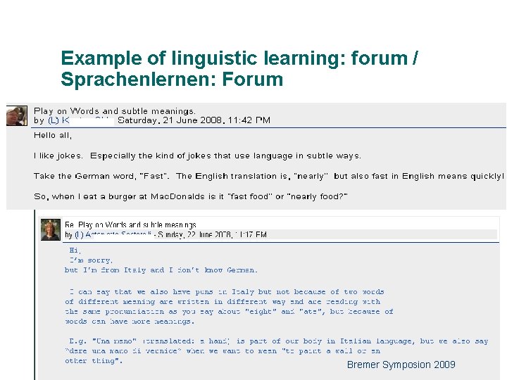 Example of linguistic learning: forum / Sprachenlernen: Forum 8 Bremer Symposion 2009 