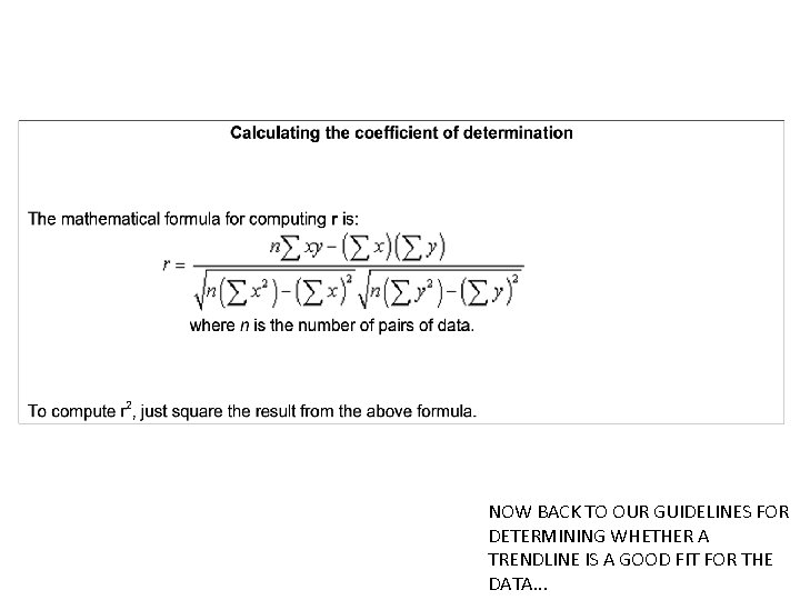 NOW BACK TO OUR GUIDELINES FOR DETERMINING WHETHER A TRENDLINE IS A GOOD FIT