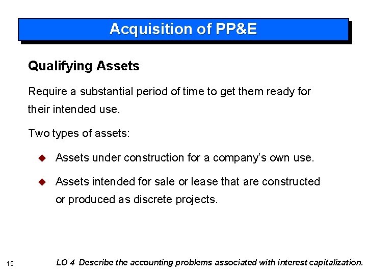 Acquisition of PP&E Qualifying Assets Require a substantial period of time to get them