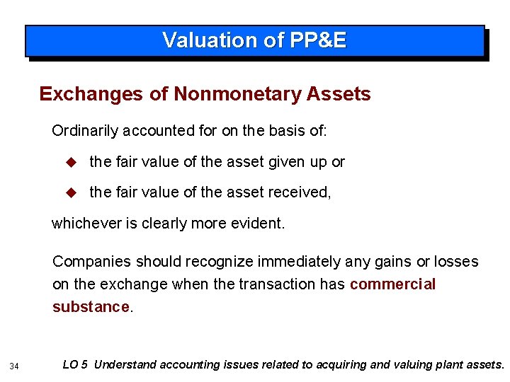 Valuation of PP&E Exchanges of Nonmonetary Assets Ordinarily accounted for on the basis of: