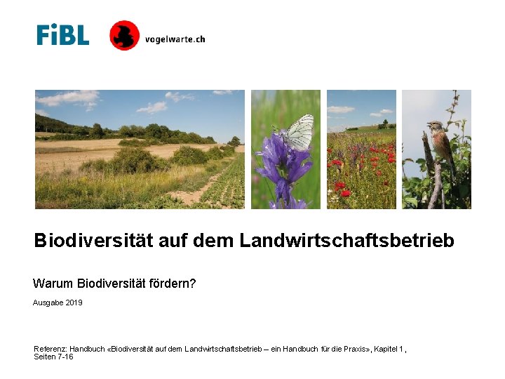 Biodiversität auf dem Landwirtschaftsbetrieb Warum Biodiversität fördern? Ausgabe 2019 Referenz: Handbuch «Biodiversität auf dem