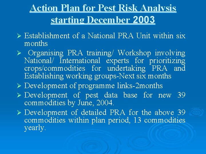 Action Plan for Pest Risk Analysis starting December 2003 Establishment of a National PRA Action Plan for Pest Risk Analysis starting December 2003 Establishment of a National PRA